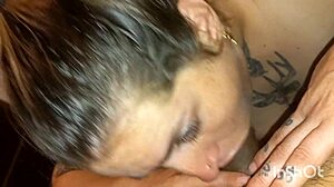 Blonde goddess deepthroats big cock before intense anal creampie with interracial girlfriend screaming