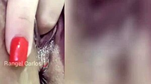 Blonde Brazilian babe Rangel Carlos fingers her juicy swollen pussy piercing in homemade orgasm rush!