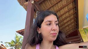 Crazy Cumwalk on Beach with Facial and Swallow in Public