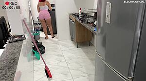 Security Camera Captures Brazilian Cleaner With Tasty Big Ass Driving Boss Crazy In Fetish Scene