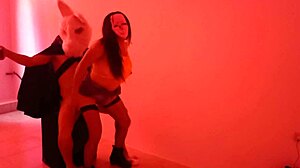 Halloween kicks off wild with bent over doggystyle fucking of big rabbit in lingerie at nightclub! Brunette latina roommate dominates in rough exhibitionist homemade flashing session.