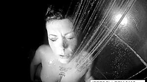 brunette babe jezebelle enjoys a relaxing shower session