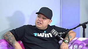 Sara films podcast with hot blonde Karen Sleent in deepthroat blowjob roleplay as Colombian Latina with fake tits