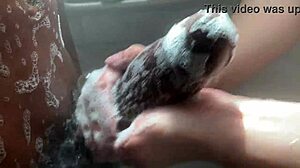 Horny college white girl worships huge BBC in shower with handjob and cumshot. She takes anal assfucking as Asian teen babe while mother-in-law watches like a cuckold wife.