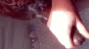 Horny college white girl worships huge BBC in shower with handjob and cumshot. She takes anal assfucking as Asian teen babe while mother-in-law watches like a cuckold wife.