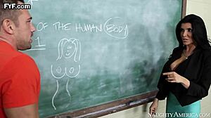 Romi Rain teaches Johnny a lesson with big fake tits and ass in stockings titty fuck