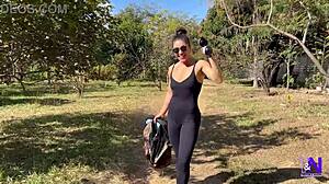 Latina fitness babe teases all day before hard missionary fuck ends in bedroom creampie.