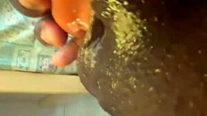 Muscular black bodybuilder deepthroats sextoy in dorm pov after work with fast cum.