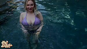 Aria Six got soaking wet after dipping in the pool. Then she rode that monster big cock interracial style outdoors with rough creampie action.