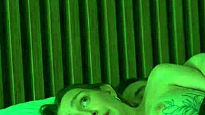 stepson gropes stepmom's big tits in shared bed then she rides him cowgirl next day with passionate moans