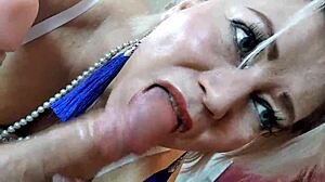 Look at this mature cougar deepthroating my cock with ball licking in close-up POV.