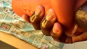 Muscular black bodybuilder deepthroats sextoy in dorm pov after work with fast cum.