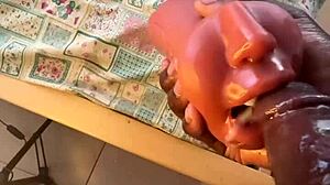 Muscular black bodybuilder deepthroats sextoy in dorm pov after work with fast cum.