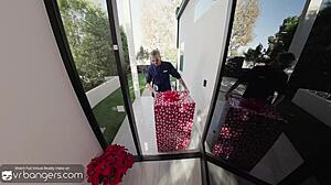 Wanna watch me bang this sexy blonde teen Kay Lovely with small tits in doggystyle and missionary in hot VR group reality?