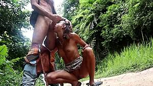 Amateur couple engages in intense outdoor sex right in the middle of forest path