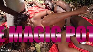 sexy bbw ebony gets banged in gangbang party with cum on ass