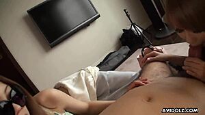 Sexy Asian babe Buruma Aoi with small natural tits enjoys erotic threesome blowjob and group action in uncensored Japanese jav.