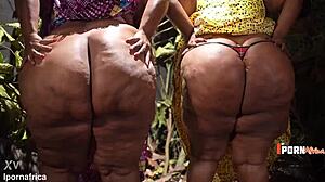 sexy bbw ebony gets banged in gangbang party with cum on ass