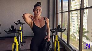 Latina fitness babe teases all day before hard missionary fuck ends in bedroom creampie.