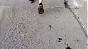 following mature milf in street with skirt and thong for big ass view