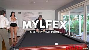 Bombastic secretary bangs bosses in bareback double penetration threesome during billiard game