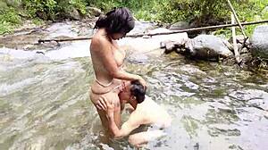 i was shocked when busty stepmom with big ass and tits fucked that old pervert by the river