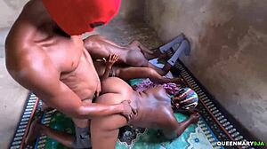 Sharing wet ebony pussy in hardcore fucking with skinny teen