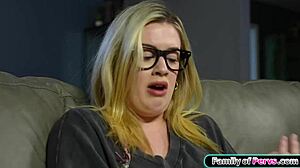 Blonde Teen Stepsister Gives Sloppy Blowjob and Rides Big Cock in Taboo Sex