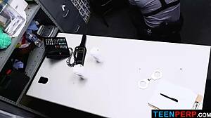 i'm a teen shoplifter sucking this old guy's big black cock deep in my mouth to avoid punishment