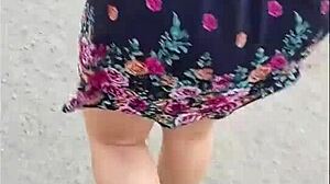 following mature milf in street with skirt and thong for big ass view