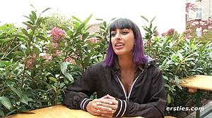 Exhibitionist babe teases hairy pussy outdoors but hides in public restroom for wet clit play