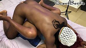 muscular black bodybuilder pounds girlfriend missionary style with big cock until creampie in homemade quickie