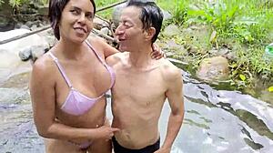 i was shocked when busty stepmom with big ass and tits fucked that old pervert by the river