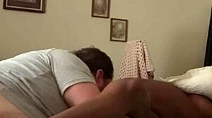 Ebony babe bent over for doggystyle fucking and pussy licking in bedroom!