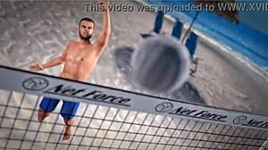 Beauty and the thug - beach ball topless