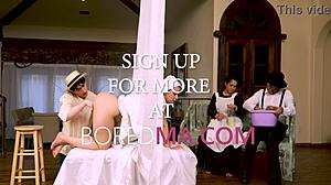 Elders on ranch use freeuse rules to stop farm boys from fucking curvy scarecrows in parody sex.