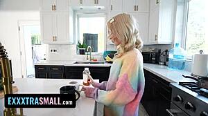 so this nerdy book girl turns into a total orgasm machine when she gets that big cock licking and fucking her petite blonde body with face fucking and handjob on the couch