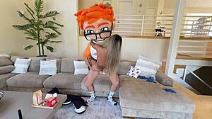 lusty linda lan jumps on the porn dude's big cock during her wild casting interview on the sofa.