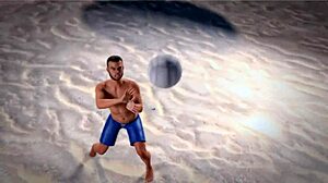 Beauty and the thug - beach ball topless