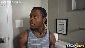 Monster cock stretches yoga instructor with big tits blowjob and interracial creampie