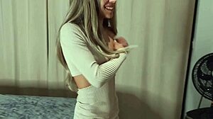 Arrive Home Tired and Get Brazilian Blonde Teen Lingerie Massage Cock