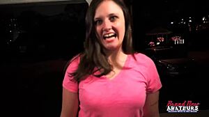 I give brunette hottie sarah james a blowjob then drill her bent over