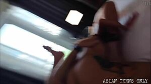 Asian petite babe gets double anal rimming with blowjob deepthroat interracial pov on desk for triple multiorgasm!