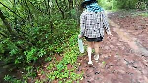 hey, thai girl walks and chats while picking mushrooms in the forest... wanna see her cute cosplay ass flash deep in nature?
