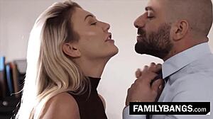 Business man hires sister in law Adira Allure for office doggystyle anal