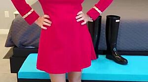Boldly going with petite redhead in boots and dress roleplay