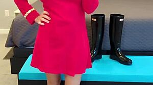Boldly going with petite redhead in boots and dress roleplay