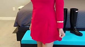 Boldly going with petite redhead in boots and dress roleplay