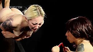 Girls get whipped and positioned above burning candles for punishment.