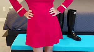 Boldly going with petite redhead in boots and dress roleplay